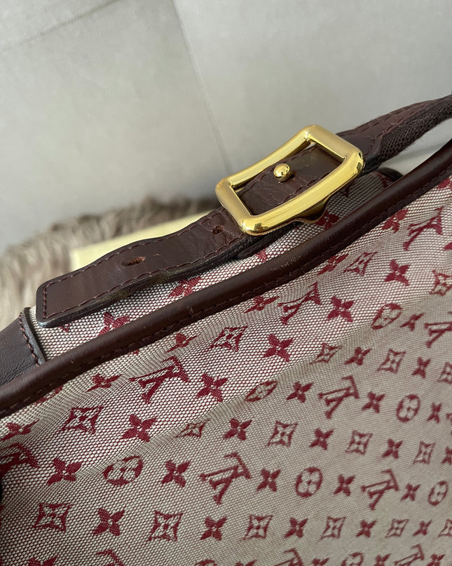 Preloved Authentic Louis Vuitton Monogram Mini Lin Marjorie shoulder bag in burgundy cloth with leather trim