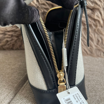 Preloved Authentic Charles & Keith Structured Boston Bag in Black White Mesh