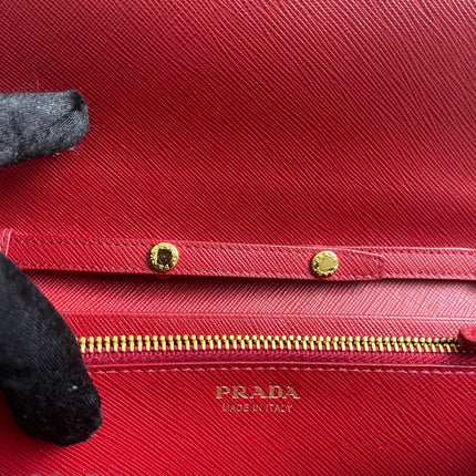 Preloved Authentic Prada Saffiano Metal Wallet on Chain in Fuoco Red