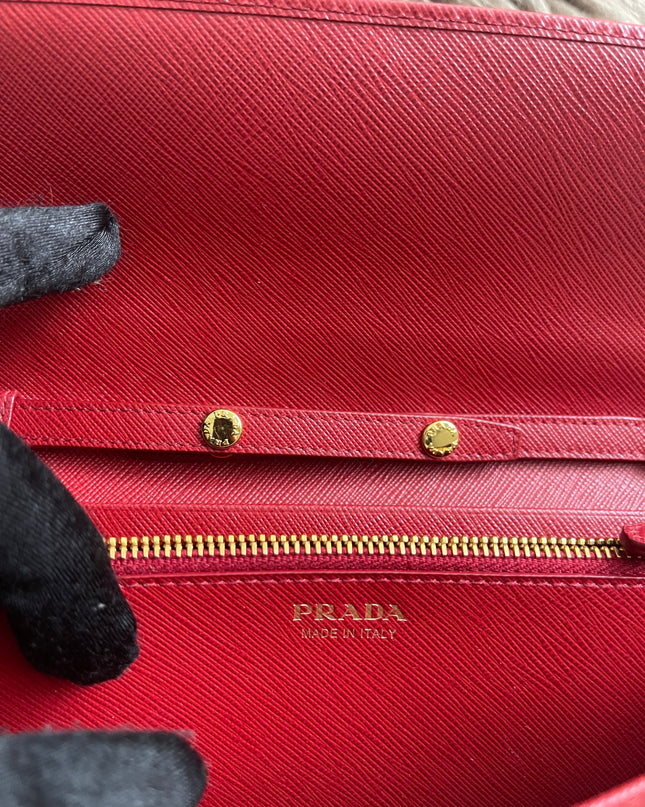 Preloved Authentic Prada Saffiano Metal Wallet on Chain in Fuoco Red