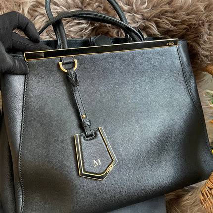 Preloved Fendi 2 Jours Bag Medium in Black w/initial
