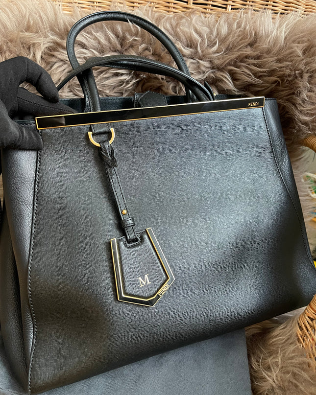 Preloved Fendi 2 Jours Bag Medium in Black w/initial