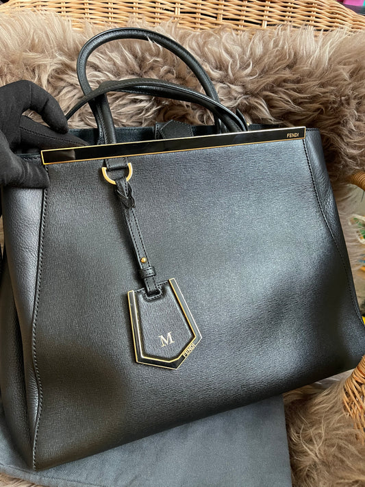 Preloved Fendi 2 Jours Bag Medium in Black w/initial