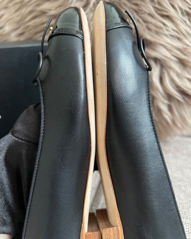 Preloved Authentic Chanel Ballet Flats — Black Lambskin & Patent Cap Toe (Size 35½)