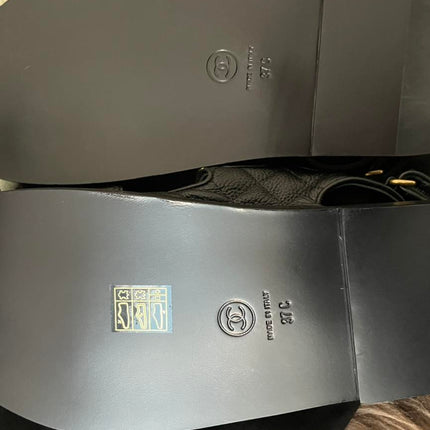 Preorder Preloved Authentic Chanel Black Quilted Leather CC Dad Flat Sandals Sz37