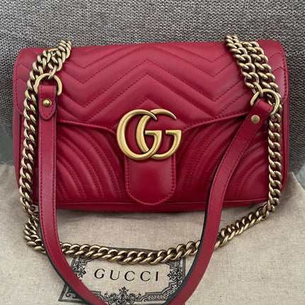 Preloved Authentic Gucci GG Marmont Matelassé Small Shoulder Bag – Hibiscus Red
