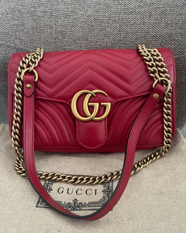 Preloved Authentic Gucci GG Marmont Matelassé Small Shoulder Bag – Hibiscus Red