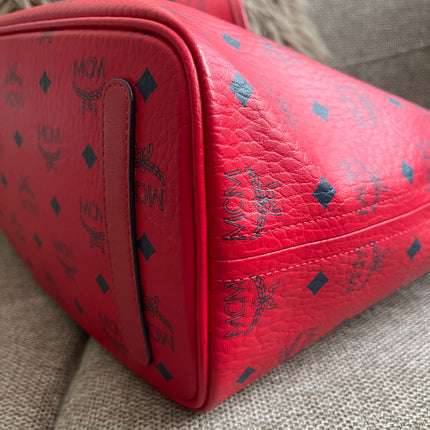 Preloved Authentic MCM Visetos Reversible Liz Shopper Tote – Ruby Red