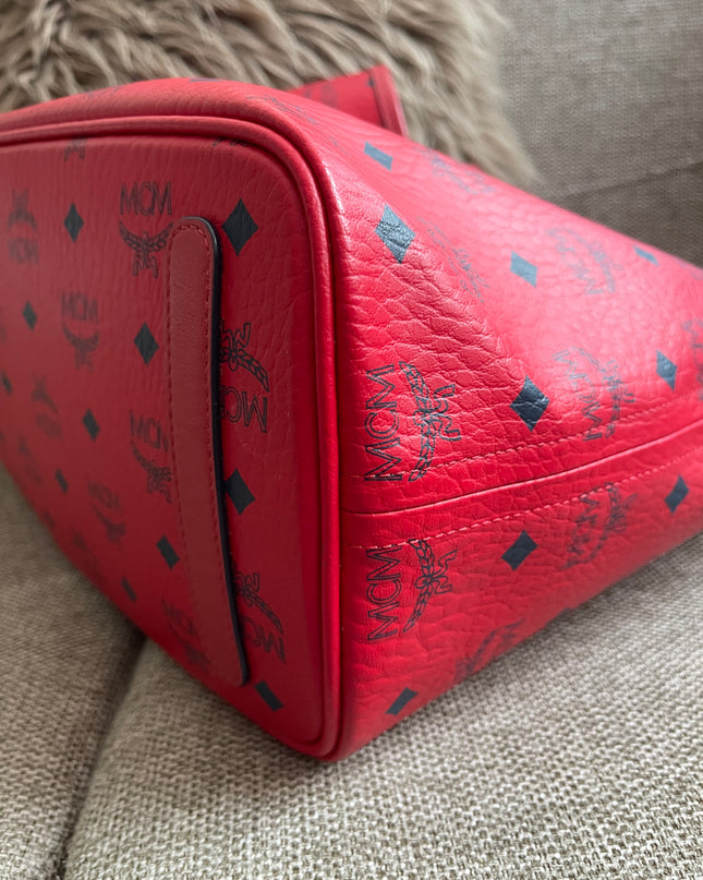 Preloved Authentic MCM Visetos Reversible Liz Shopper Tote – Ruby Red