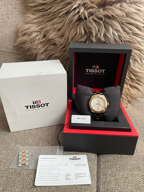 Preloved Authentic Tissot PR 100 Ladies Watch - Two-Tone, Pearlescent Dial and Diamond Markers