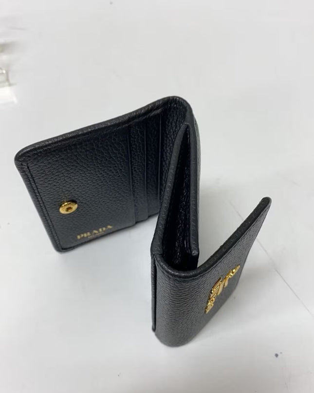 Preloved Authentic PRADA Coin Case/Card Case/PORTAF PICCOLO PATT/Grained Cowhide Leather/Black/1MH350
