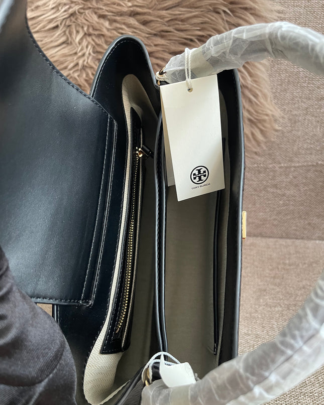 Preloved Authentic Tory Burch Britten Embossed Satchel in Black