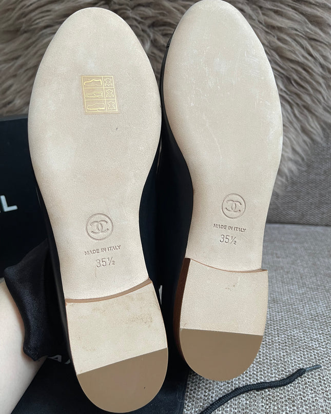 Preloved Authentic Chanel Ballet Flats — Black Lambskin & Patent Cap Toe (Size 35½)