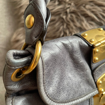 Preloved Authentic Miu Miu Coffer Bag – Slate Blue Distressed Leather