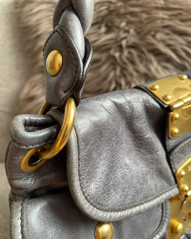 Preloved Authentic Miu Miu Coffer Bag – Slate Blue Distressed Leather