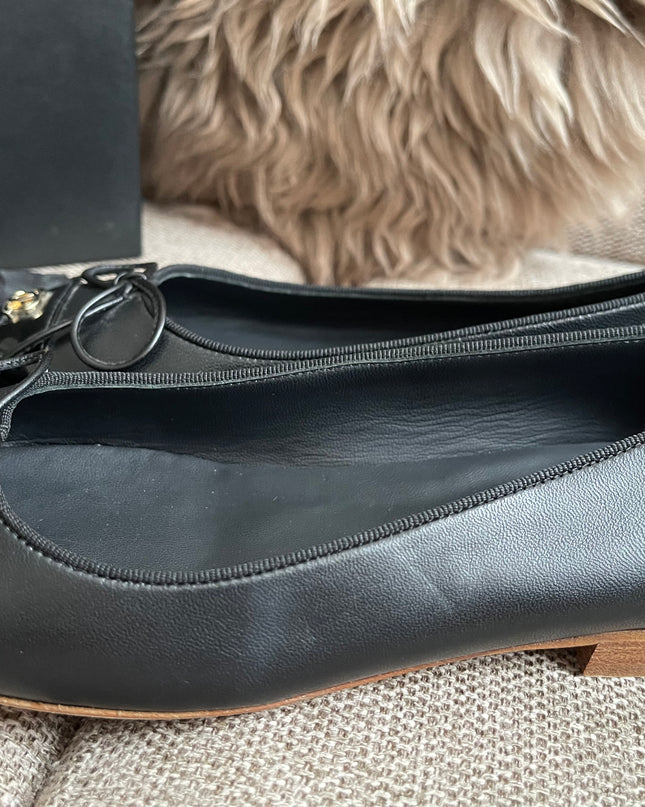 Preloved Authentic Chanel Ballet Flats — Black Lambskin & Patent Cap Toe (Size 35½)