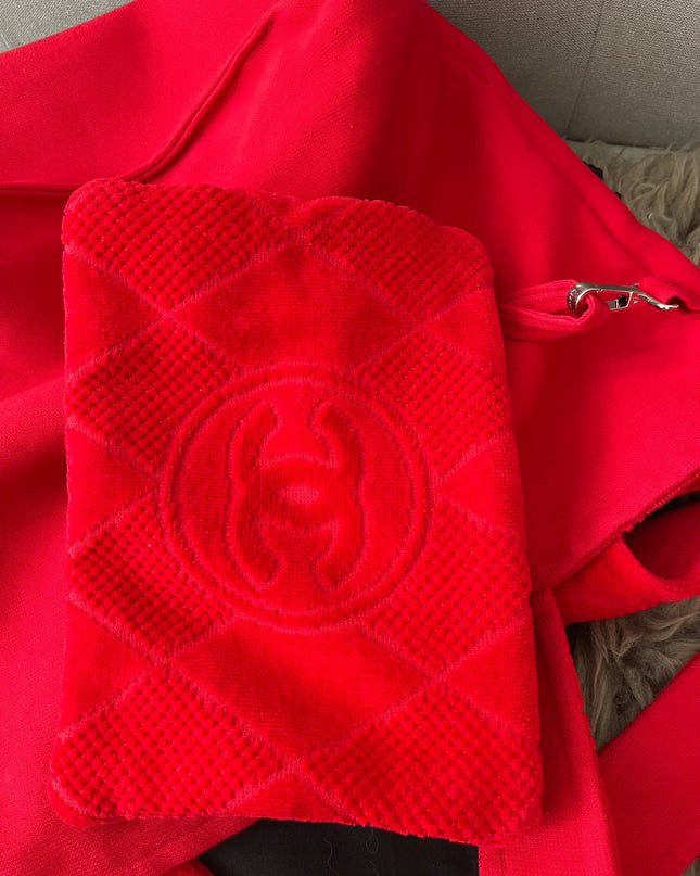 Preloved Authentic Chanel Red Terry Cloth Beach Bag and Towel Set