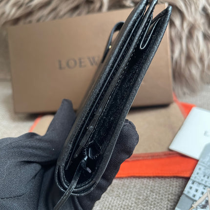 Preloved Authentic Loewe Bifold Wallet Black Grained Leather