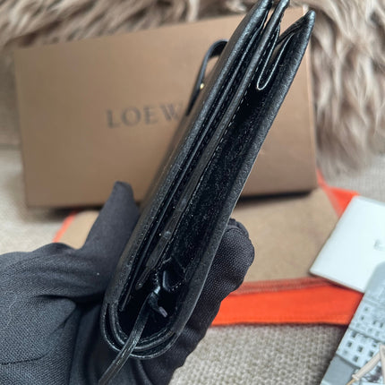 Preloved Authentic Loewe Bifold Wallet Black Grained Leather