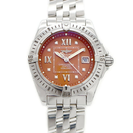 Preloved Authentic Rank A+ BREITLING Cockpit Lady A71356. Diamonds, 8 diamonds, date display, 100m water resistance, brown stainless steel, quartz movement