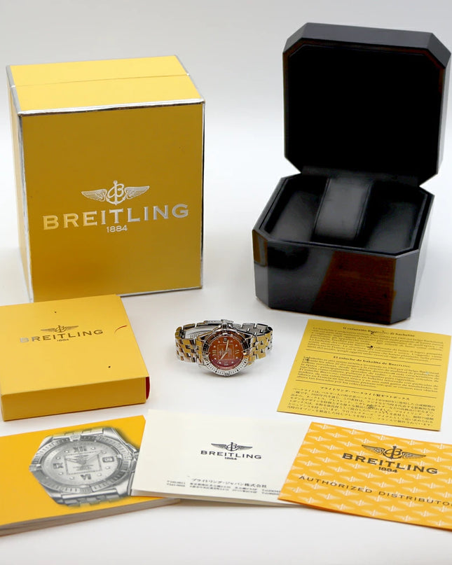 Preloved Authentic Rank A+ BREITLING Cockpit Lady A71356. Diamonds, 8 diamonds, date display, 100m water resistance, brown stainless steel, quartz movement