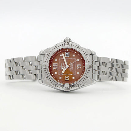 Preloved Authentic Rank A+ BREITLING Cockpit Lady A71356. Diamonds, 8 diamonds, date display, 100m water resistance, brown stainless steel, quartz movement