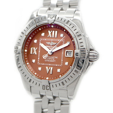 Preloved Authentic Rank A+ BREITLING Cockpit Lady A71356. Diamonds, 8 diamonds, date display, 100m water resistance, brown stainless steel, quartz movement