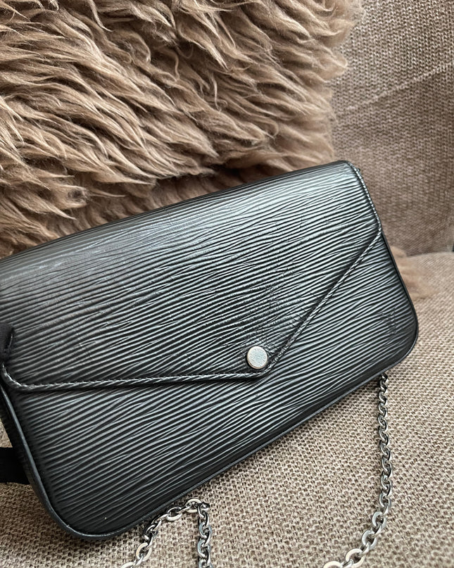Preloved Authentic Louis Vuitton Félicie Pochette in Black Epi Leather