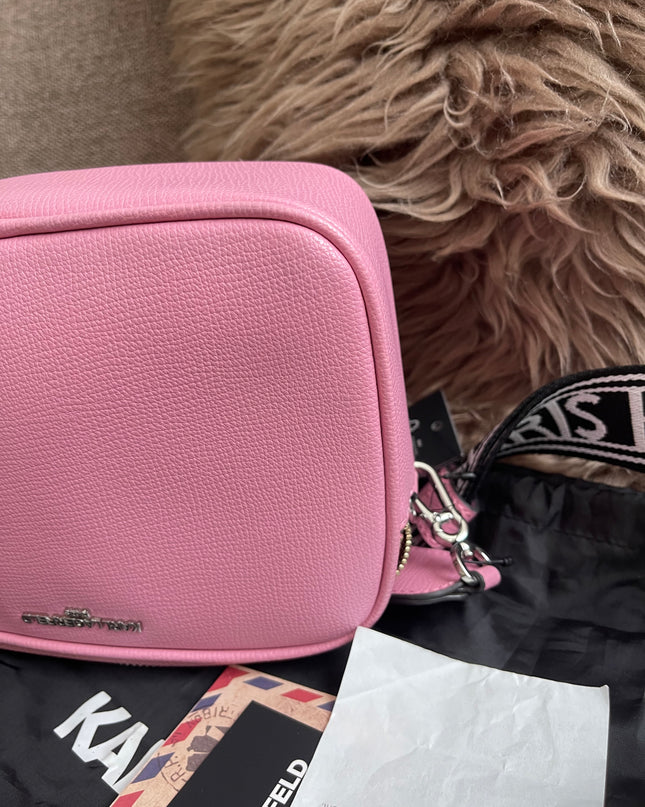 Peloved Authentic Karl Lagerfeld Paris Camera Bag – Pink Pebbled Leather, Logo Strap (Brand New)