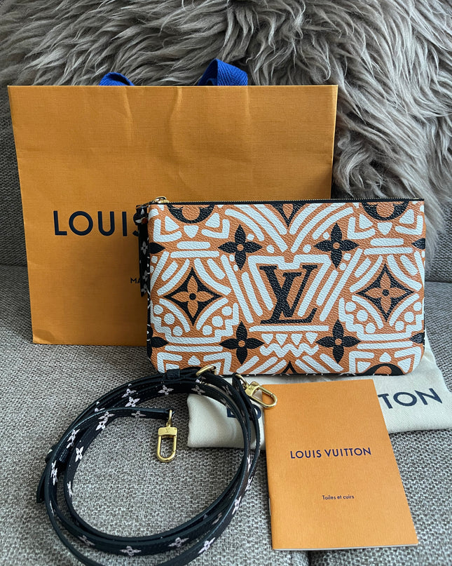 Preloved Authentic Louis Vuitton Monogram Giant Crafty Double Zip Pochette — Creme Caramel