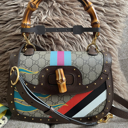 Preloved Authentic Gucci GG Supreme Canvas Leather and Python Medium Bamboo 1947 Top Handle Bag