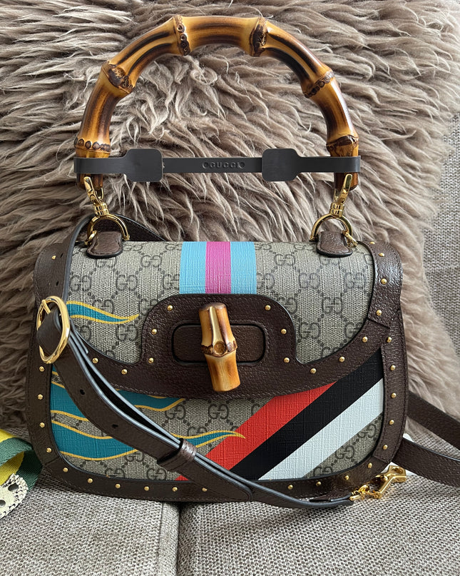 Preloved Authentic Gucci GG Supreme Canvas Leather and Python Medium Bamboo 1947 Top Handle Bag