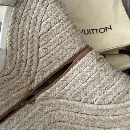Preloved Authentic Louis Vuitton White Monogram Wedge Sandals in 36.5