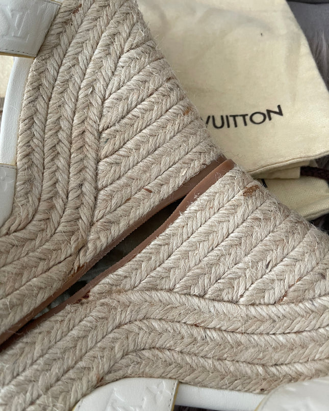 Preloved Authentic Louis Vuitton White Monogram Wedge Sandals in 36.5