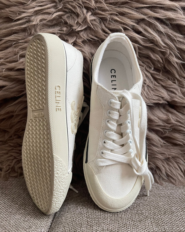 Preloved Authentic Celine Alan Sneaker with Triomphe in Canvas Off-White