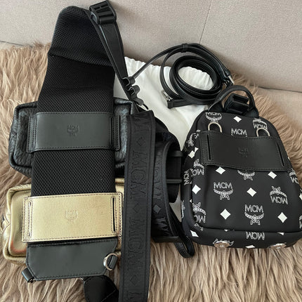 Preloved Authentic MCM Trey Mixed Media Triple-Pouch Convertible Sling