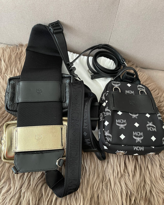 Preloved Authentic MCM Trey Mixed Media Triple-Pouch Convertible Sling