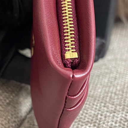 Preloved Authentic Saint Laurent Monogram Zipped Card Case — Burgundy