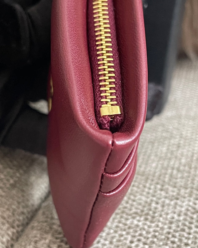 Preloved Authentic Saint Laurent Monogram Zipped Card Case — Burgundy