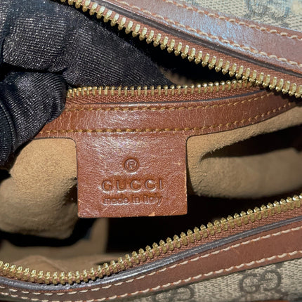 Peloved Authentic Gucci GG Supreme Duffle/Boston Mini – Tan Leather Trim with Strap