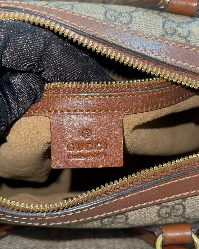 Peloved Authentic Gucci GG Supreme Duffle/Boston Mini – Tan Leather Trim with Strap