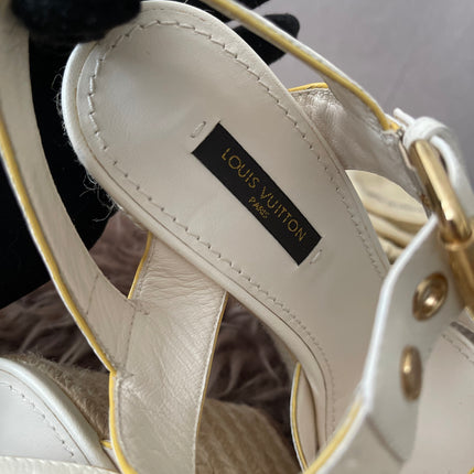 Preloved Authentic Louis Vuitton White Monogram Wedge Sandals in 36.5