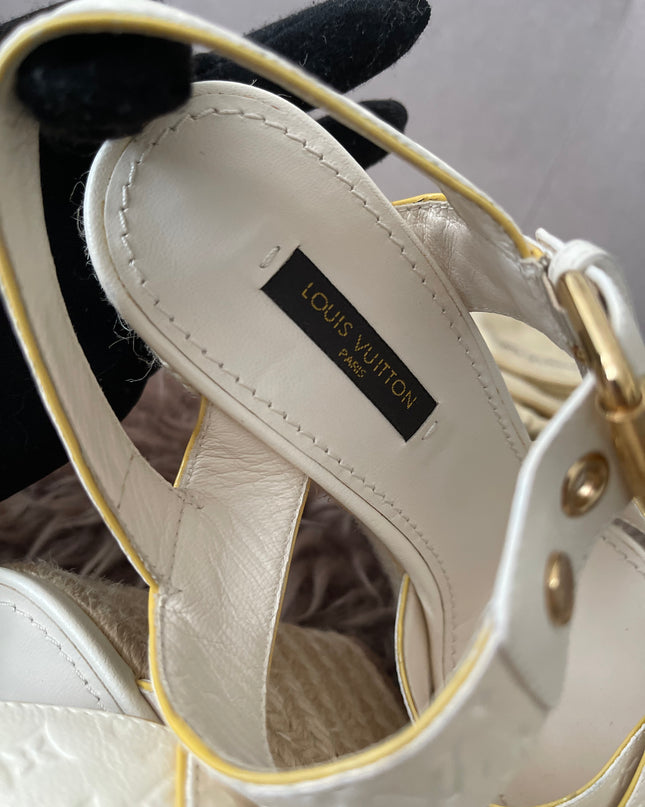 Preloved Authentic Louis Vuitton White Monogram Wedge Sandals in 36.5