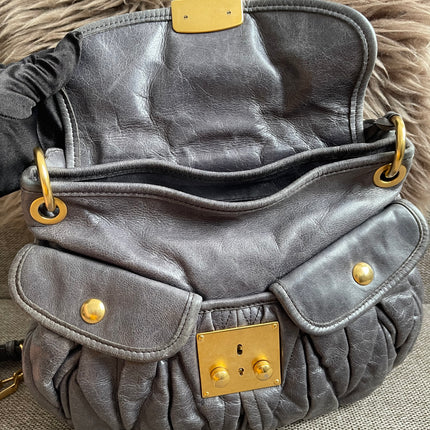 Preloved Authentic Miu Miu Coffer Bag – Slate Blue Distressed Leather