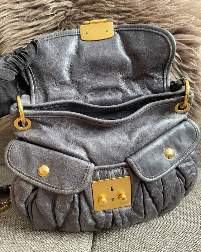 Preloved Authentic Miu Miu Coffer Bag – Slate Blue Distressed Leather