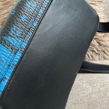 Preloved Authentic MCM Stark Backpack in Blue Black Visetos