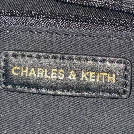 Preloved Authentic Charles & Keith Structured Boston Bag in Black White Mesh