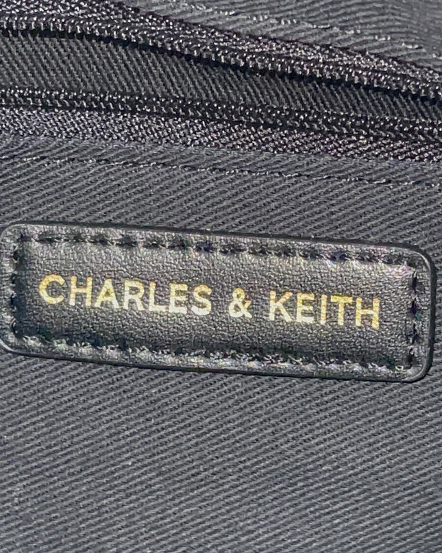 Preloved Authentic Charles & Keith Structured Boston Bag in Black White Mesh