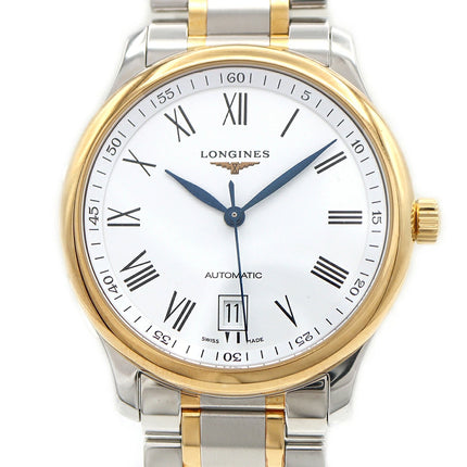 preloved Authentic rank A LONGINES Master Collection L2.628.5 Date, 30m Water Resistant, See-Through Back, White/Yellow Gold and Stainless Steel, Men's Automatic Watch