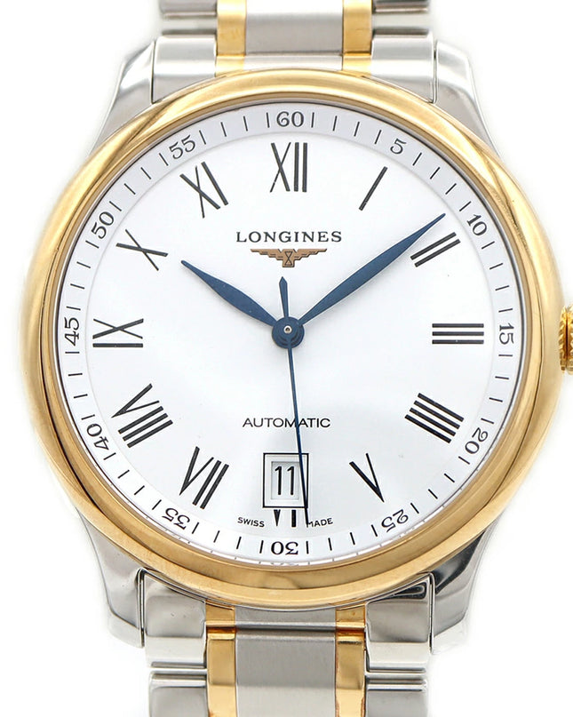 preloved Authentic rank A LONGINES Master Collection L2.628.5 Date, 30m Water Resistant, See-Through Back, White/Yellow Gold and Stainless Steel, Men's Automatic Watch